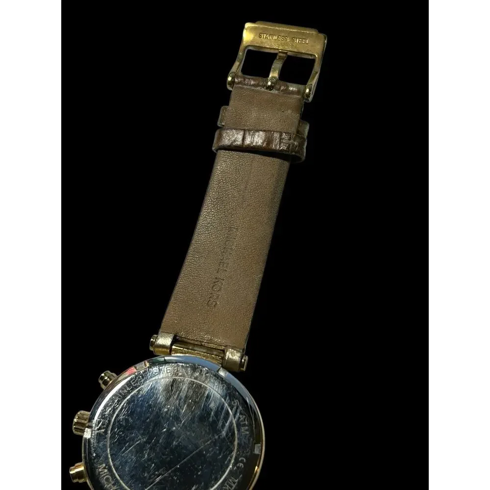 Michael Kors MK2444 Sawyer Champagne Dial Gold Leather Strap Chrono Women Watch
